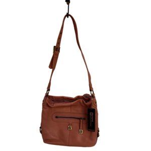 NWT Stone Mountain Women's Pink Leather Front Zipper Shoulder Strap Handbag